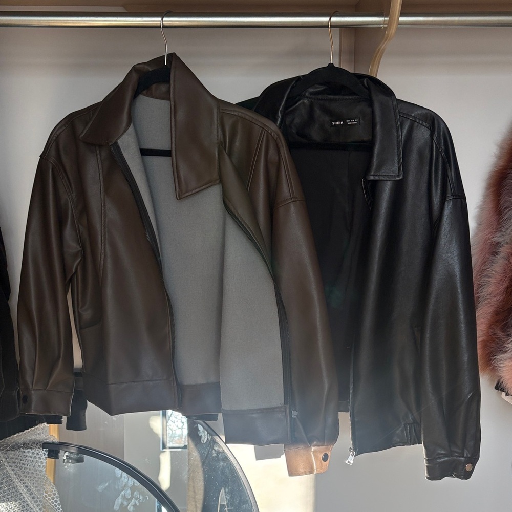 Bundle of 2 Brown and Black Faux Leather Jackets